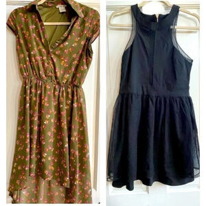 3/$30great junior sized medium dresses.Floral highlow dress and mini black dress